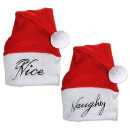 12 Pieces Plush Naughty/Nice Santa Hat - Hanging Decorations & Cut Out