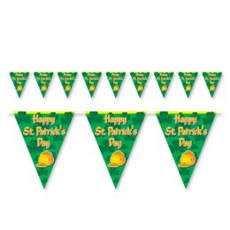 12 Wholesale Happy St Patrick's Day Pennant Banner AlL-Weather; 12 Pennants/string