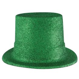 24 Pieces Green Glittered Top Hat One Size Fits Most - Party Hats & Tiara