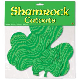 12 Pieces Embossed Foil Shamrock Cutouts - Hanging Decorations & Cut Out