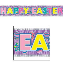 12 Wholesale Metallic Happy Easter Fringe Banner Prtd 1-Ply Pvc Fringe