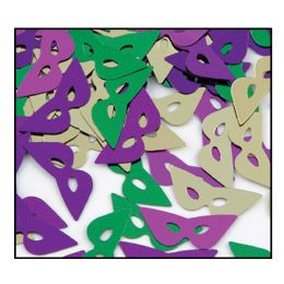 12 Pieces FancI-Fetti Mardi Gras Masks Asstd Gold, Green, Purple - Streamers & Confetti