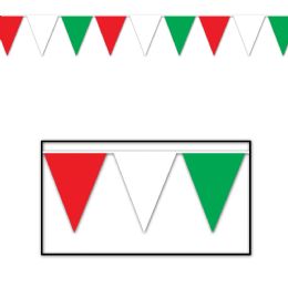 12 Wholesale Red, White & Green Pennant Banner AlL-Weather; 12 Pennants/string