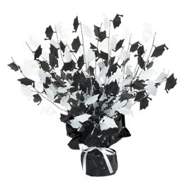 12 Wholesale Graduate Cap Gleam 'n Burst Centerpiece Black & White
