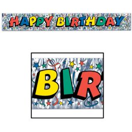 12 Wholesale Metallic Happy Birthday Fringe Banner Prtd 1-Ply Pet Fringe