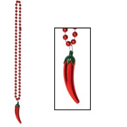 12 Pieces Beads w/Chili Pepper Medallion - Party Necklaces & Bracelets