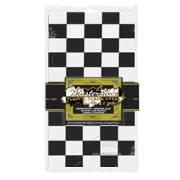 12 Wholesale Checkered Tablecover Black & White; Plastic