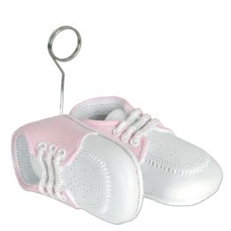 6 Wholesale Baby Shoes Photo/balloon Holder White W/pink Upper