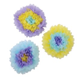 12 Wholesale Tissue Flowers Blue, Lavender, Yellow