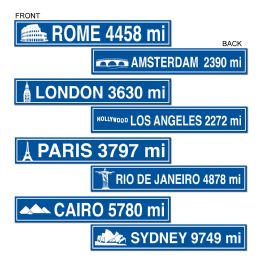 12 Wholesale Travel Street Sign Cutouts Prtd 2 Sides W/different Designs