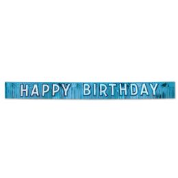 6 Wholesale Metallic Happy Birthday Banner Blue W/silver Gltrd Blue Ltrs