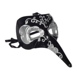 12 Pieces Long Nose Mask Black & Silver; Black Ribbon Ties - Party Hats & Tiara