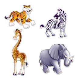 12 Pieces Jungle Animal Cutouts - Hanging Decorations & Cut Out
