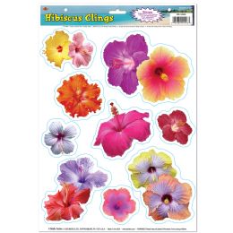 12 Pieces Hibiscus Clings - Hanging Decorations & Cut Out