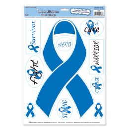 12 Pieces Blue Ribbon/Find A Cure Peel 'N Place - Hanging Decorations & Cut Out