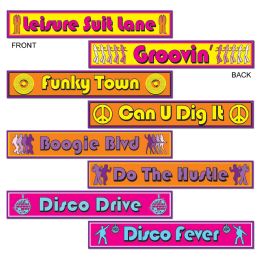 12 Pieces Disco Street Sign Cutouts - Hanging Decorations & Cut Out