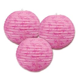 6 Pieces Pink Ribbon Paper Lanterns - Hanging Decorations & Cut Out