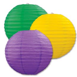 6 Pieces Paper Lanterns Asstd GoldeN-Yellow, Green, Purple - Hanging Decorations & Cut Out