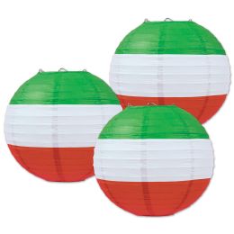 6 Pieces Red, White & Green Paper Lanterns - Hanging Decorations & Cut Out