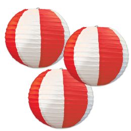6 Pieces Red & White Stripes Paper Lanterns - Hanging Decorations & Cut Out
