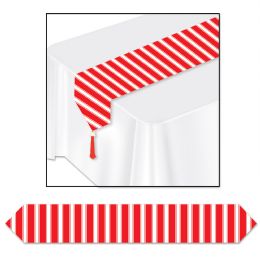 12 Pieces Printed Red & White Stripes Table Runner - Table Cloth