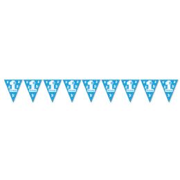 12 Wholesale 1st Birthday Pennant Banner Lt Blue; AlL-Weather; 12 Pennants/string