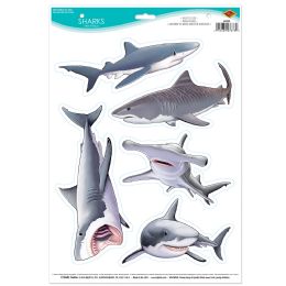 12 Pieces Sharks Peel 'N Place - Hanging Decorations & Cut Out