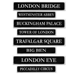 12 Pieces British Street Sign Cutouts - Hanging Decorations & Cut Out