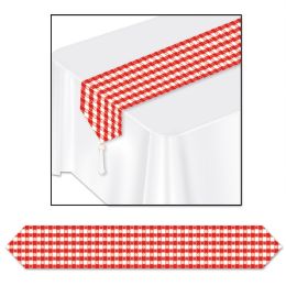 12 Wholesale Printed Gingham Table Runner Red