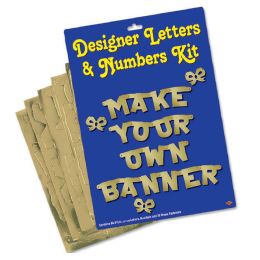6 Wholesale Designer Letters & Numbers Kit Gold; 67-Letters/numbers/bows, 30-Brass Fasteners & Blank Foil Sheet