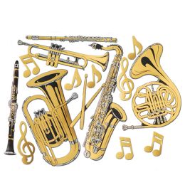 12 Wholesale Gold Foil Musical Instrument Cutouts