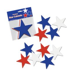 24 Wholesale Star Cutouts Asstd Red, White, Blue; Prtd 2 Sides