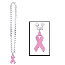 12 Wholesale Beads w/Pink Ribbon Medallion
