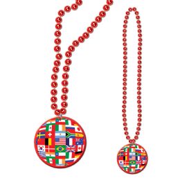 12 Pieces Beads w/International Flag Medallion - Party Necklaces & Bracelets