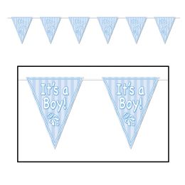 12 Wholesale It's A Boy! Pennant Banner AlL-Weather; 12 Pennants/string