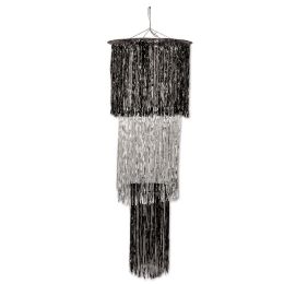 6 Pieces 3-Tier Shimmering Chandelier Black & Silver (1-Ply) - Hanging Decorations & Cut Out
