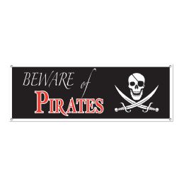 12 Pieces Beware Of Pirates Sign Banner - Party Banners