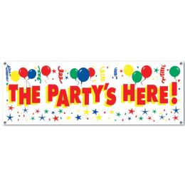 12 Wholesale The Party's Here! Sign Banner AlL-Weather; 4 Grommets
