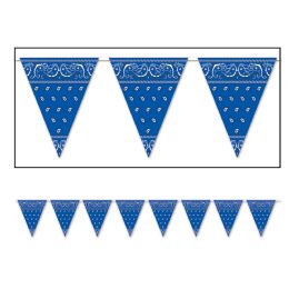 12 Wholesale Bandana Pennant Banner Blue; AlL-Weather; 12 Pennants/string