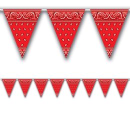 12 Wholesale Bandana Pennant Banner Red; AlL-Weather; 12 Pennants/string
