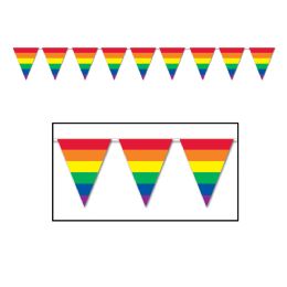 12 Wholesale Rainbow Pennant Banner AlL-Weather; 12 Pennants/string