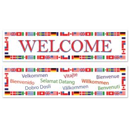 12 Wholesale International Welcome Banners Asstd Designs; AlL-Weather