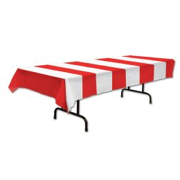 12 Wholesale Red & White Stripes Tablecover Plastic