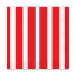 12 Pieces Red & White Stripes Beverage Napkins (2-Ply) - Party Paper Goods