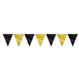 12 Wholesale Black & Gold Pennant Banner AlL-Weather; 12 Pennants/string