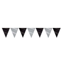 12 Wholesale Black & Silver Pennant Banner AlL-Weather; 12 Pennants/string