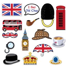 12 Pieces British Photo Fun Signs - Hanging Decorations & Cut Out