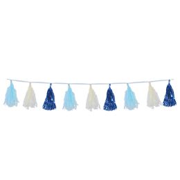12 Pieces Metallic & Tissue Tassel Garland Blue; 12 Tassels/garland - Hanging Decorations & Cut Out