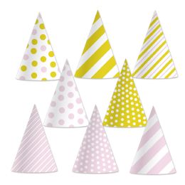 12 Pieces Pink & Gold Cone Hats - Hanging Decorations & Cut Out
