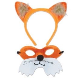 12 Pieces Fox Headband & Mask Set Attached To SnaP-On Headband; Elastic Attached - Party Novelties
